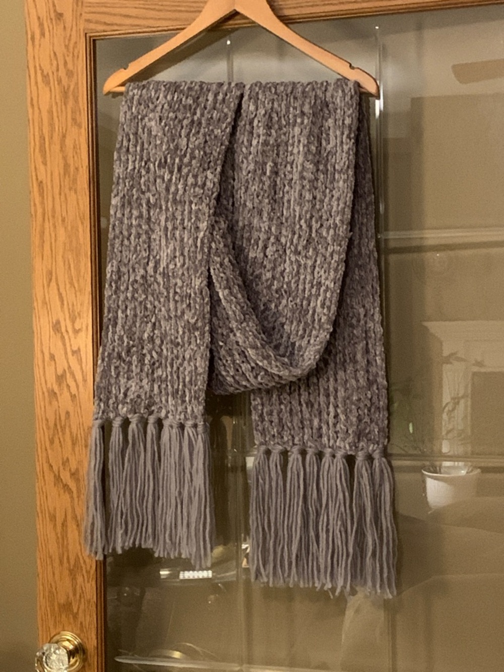 INC Cozy Gray Knit Fringe Scarf